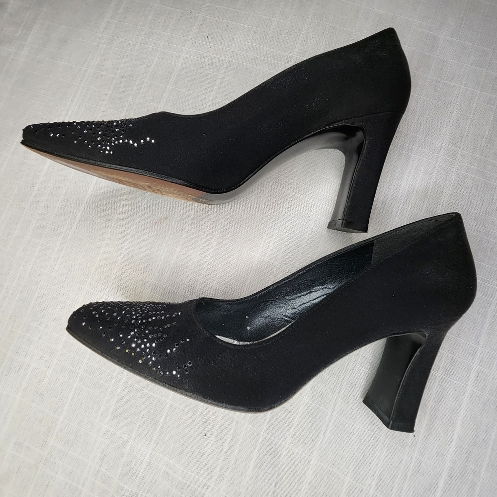 Stuart Weitzman Black Satin Crystal Pump Size 6 - Picture 6 of 9